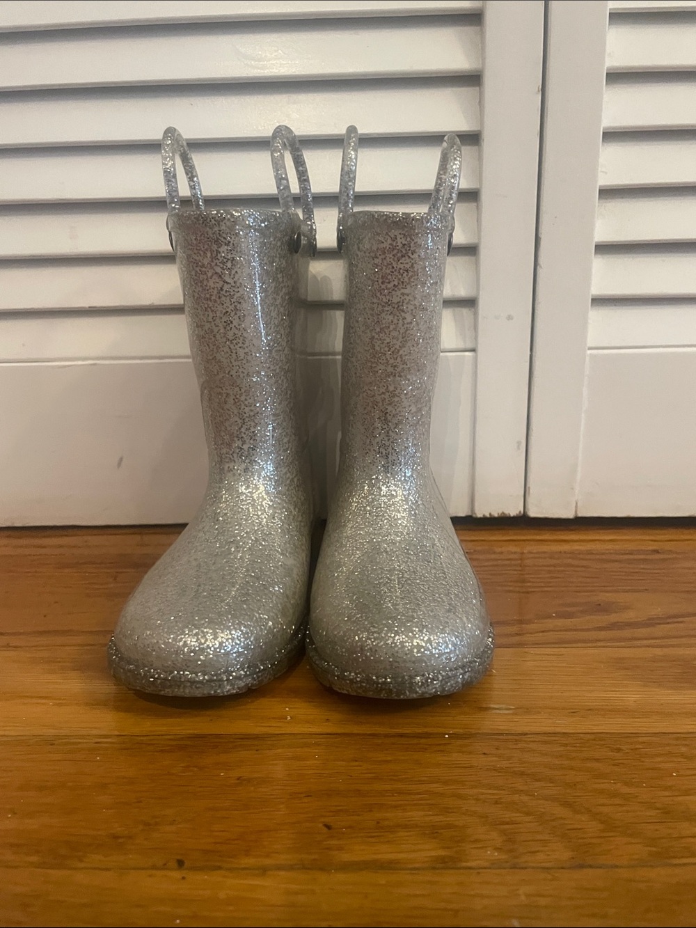 Western Chief Kids Silver Glitter Rain Boots with Pull Handles